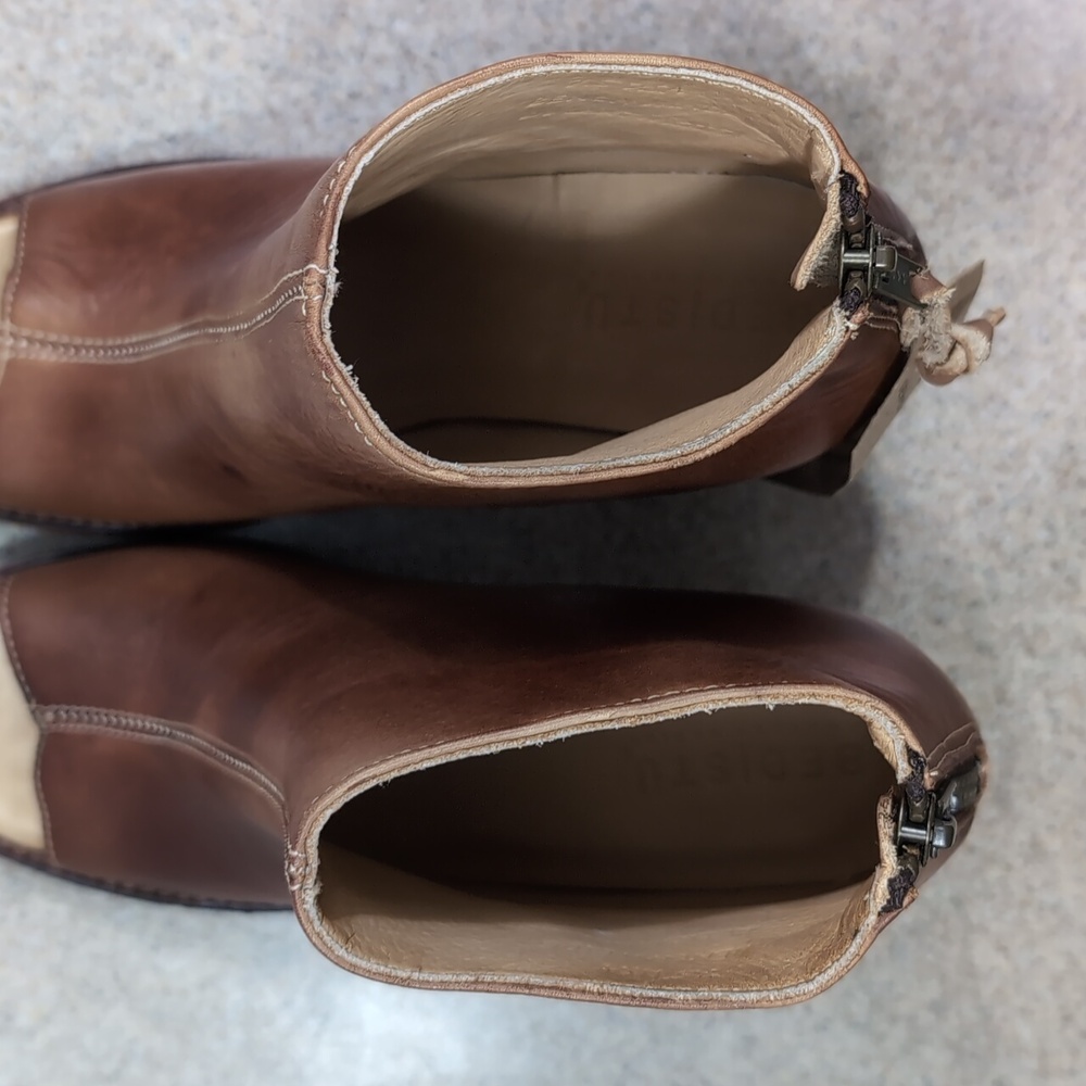 Bed Stu Onset Open Toe Bootie Boot, Brown Leather, Stacked Heel, Women 7.5 - Picture 11 of 16